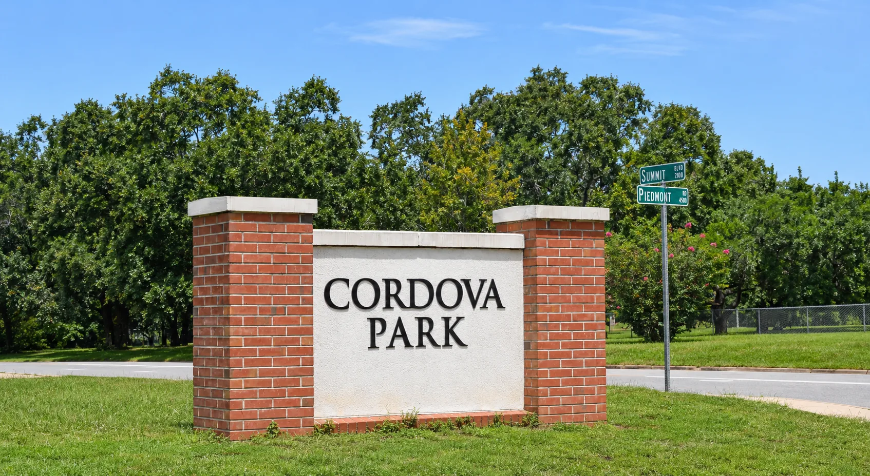 Cordova Park neighborhood entrance at Summit Boulevard and Piedmont Road in Pensacola