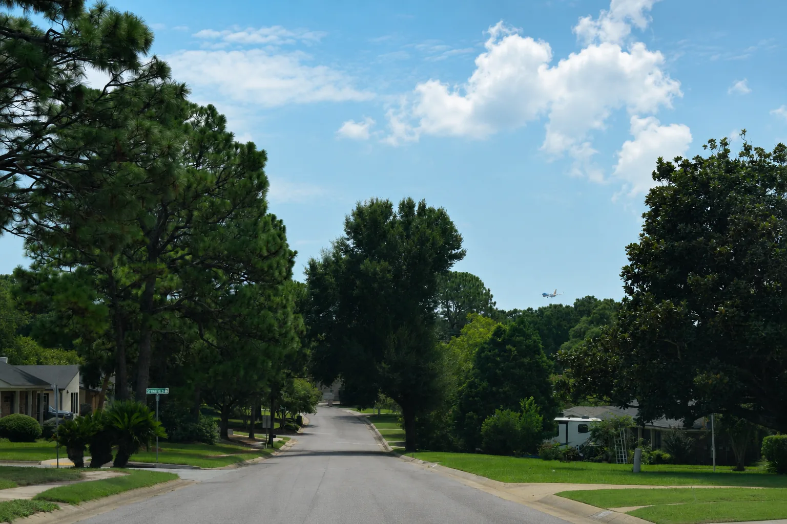 Tree-lined residential street in Cordova Park, Pensacola