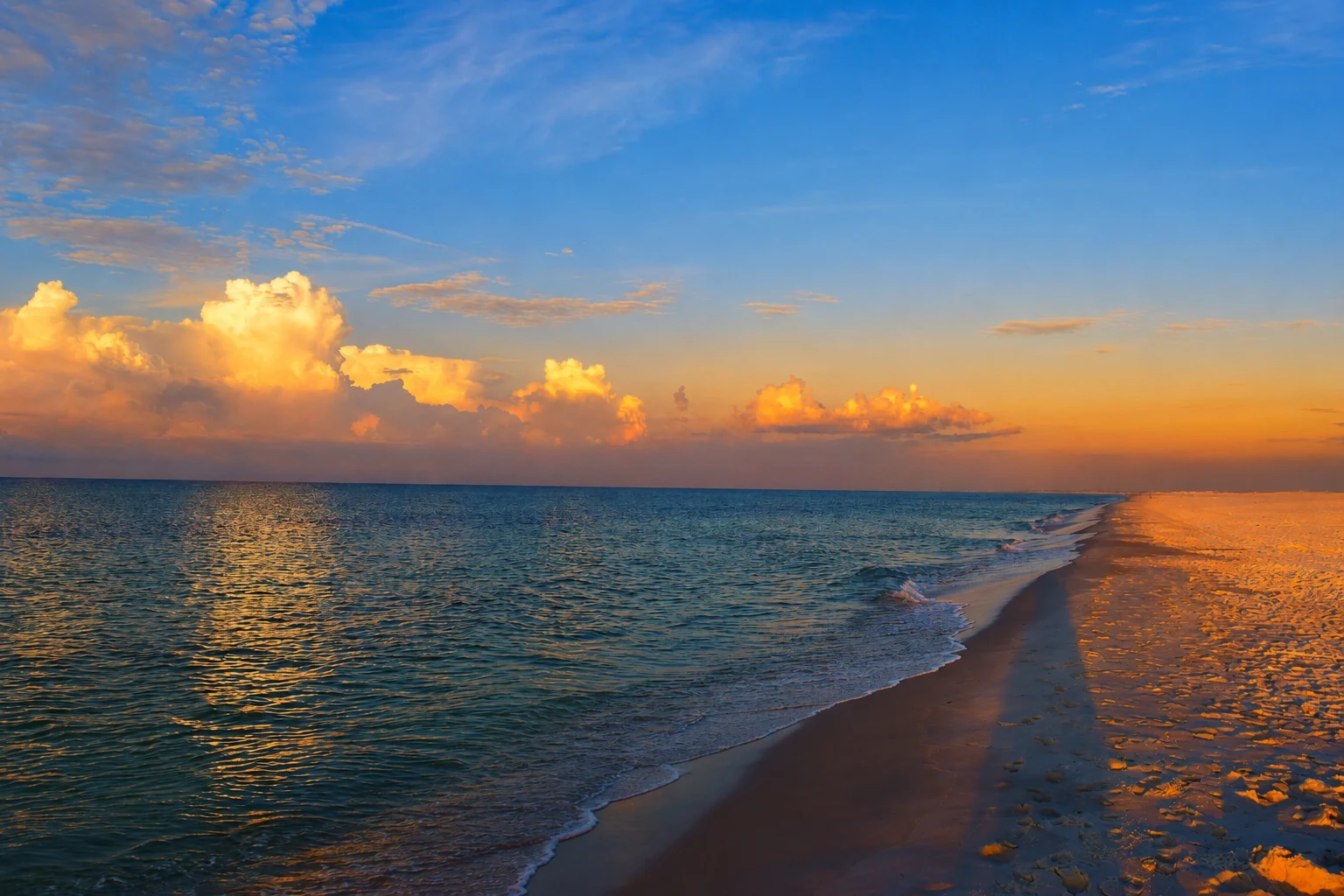 Gulf shoreline at sunset on Perdido Key, Florida