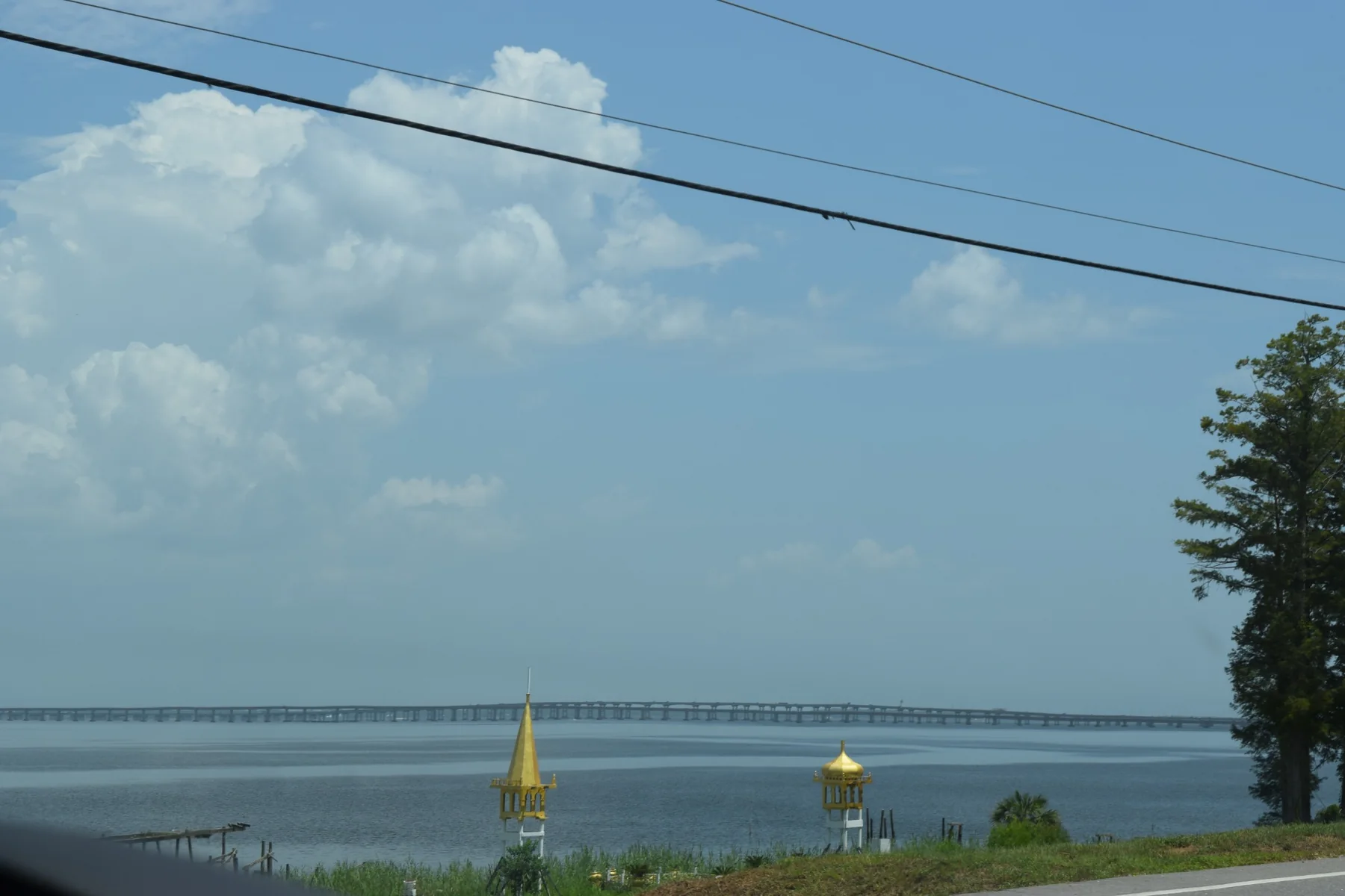 Gold towers overlooking Escambia Bay and the bridge from Scenic Highway in Pensacola