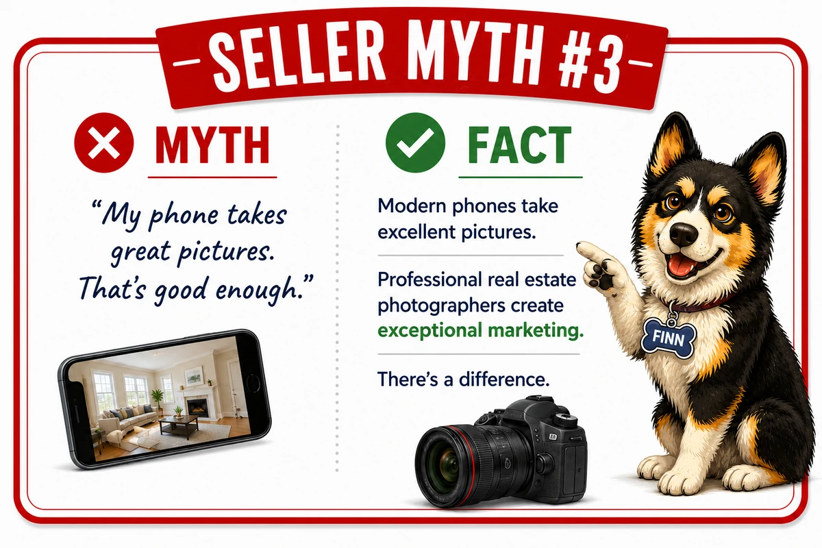 Seller Myth 3: My phone takes great pictures. Professional real estate photographers create exceptional marketing.