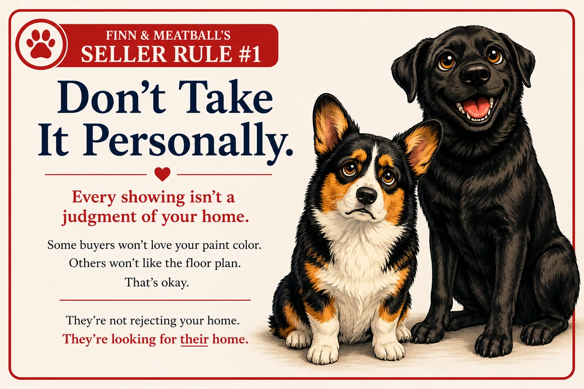 Finn and Meatball’s Seller Rule 1: Don’t take it personally. Every showing isn’t a judgment of your home.