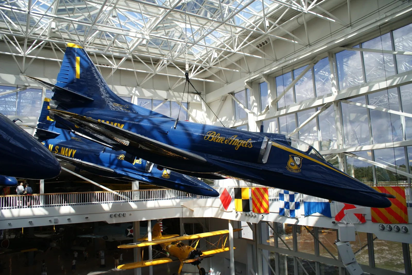 Blue Angels aircraft displayed at the National Naval Aviation Museum near Warrington